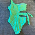 Minty Bright Green Tie Waist One Shoulder Cutout Monokini Swimsuit XL NWOT Photo 1