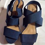 American Eagle Wedge Sandals Women's Size 8 Navy Blue Cork Platform Y2K Photo 4