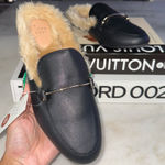 A New Day  Target Rebe Black Faux Leather Fur Mule Backless  with a Gold-Finished Photo 0