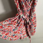 American Eagle  Floral Tie-Back Romper XS Red Blue Pink Summer Boho V-Neck Photo 3