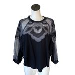 Free People NEW Toni Blouse Black Mesh Lace Trim Super Oversized Photo 9