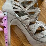 Sam Edelman Essex Beige & Gold Lace Up Leather & Suede High Heel Sandals, size 7.5 Photo 6