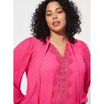 Torrid  Womens Chiffon‎ Clip Dot Ruffle Neck Tie Front Top Sz 2X Pink Crochet Photo 13