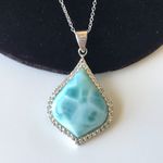 Sterling Silver 925 NOA Larimar Stone Pendant Necklace Photo 13