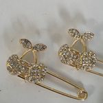 Pair of Gold Safety Pin with Rhinestone Cherry Photo 3