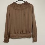 OLIVIA GREY Taupe Brown Gathered Bomber Jacket Chic & Cozy Size Small Photo 10