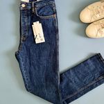 ZARA NWT  The Slim Full Length High Waist Button Fly Terrain Blue Denim Jeans Photo 5