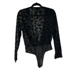 Pretty Little Thing Black Velvet Devore Plunge Long Sleeve Bodysuit Sz 10 Photo 3