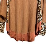 Umgee Tunic Top Womens Small Multicolor Animal Print Trim Waffle Knit Blouse Photo 3
