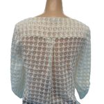 Akris Punto  Women’s Scoop Neck 3/4 Sleeve Top Size 6 Cream Sheer Dot Pattern Photo 1