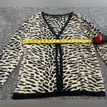Dialogue Animal Print Button V-Neck Knit Long Sleeve Cardigan Sweater L Photo 4