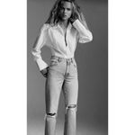 ZARA  Woman High Rise Wide Leg Straight Distressed Jeans Size 00 Photo 1