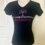 Women’s black rhinestone wine tee, short sleeve embellished graphic T Photo 4