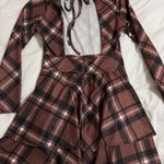 Plaid Long Sleeve Dress Brown Photo 1