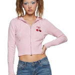 Orange Kiss NWT Cherry Cropped Jacket Womens M Pink Embroidered Y2K Kawaii Girly Photo 0