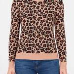 EXPRESS Sweater Leopard Print Cheetah Crew Neck Long Sleeve Brown Edgy Medium Photo 0