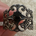 Elegant Silver Filigree Ring with Black Stone Photo 0