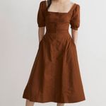 Madewell Warm Coffee Brown Seamed Puff-Sleeve Midi Dress 6 Photo 0