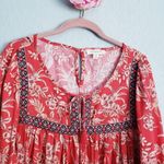 BeachLunchLounge  Red Floral Bohemian Tassle Long Sleeve Dress Photo 4