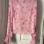 ASOS New DESIGN frill neck volume sleeve with button front in pink floral, sz 6 Photo 7