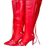 NIB Azalea‎ Wang Maeve Stiletto Boots Sz 9 Bright Red Fringe Maximalism Studded Photo 0
