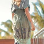 Floral Green Maxi Dress by T. ZOVICH Mixed Media Smocked Waist Crochet Trim Size M Photo 1