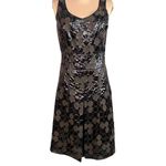 Etcetera Pleated Fit & Flare Cocktail Dress 4 Black Brown Circle Pattern Party Photo 1