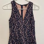 AQUA  Navy Blue Lace Light Pink Lining V-Neck Sleeveless Fit Flare Skater Dress Photo 2