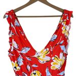 Catalina NWT  One Piece Swimsuit Womens L Red Tropical Floral Ruffle V-Neck Photo 3