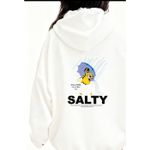 White Graphic Hoodie "Salty" Print Oversized Casual Streetwear Size L Photo 1