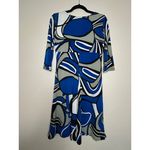 Bisou Bisou M Midi Dress Blue Gray White Stretch Abstract Print Modern Artsy Photo 2