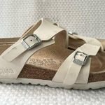 Birkenstock Birki's White Double Strap Silver Buckle Slide Sandals 37 6 Women Photo 9