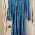 Blue Floral Long Sleeve Flowly Long Dress Photo 0