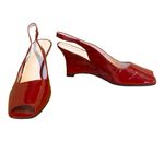 Talbots  RED PATENT LEATHER PEEP TOE SLING BACK WEDGE HEEL SHOES (9B) Photo 2