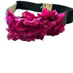 White House | Black Market WHBM Black Stretch Belt Dark Rose Faux Flower L Lined Photo 3