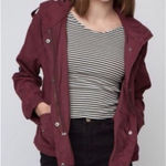 Brandy Melville Hailey Burgundy Cropped Utility Jacket- One Size Photo 0