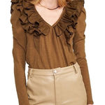 En Saison Double Ruffle Puff Long Sleeve Olive Green Blouse L Parisian Victorian Size L Photo 0