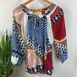 Anthropologie Multi Print Boho Peasant 3/4 Length Sleeve Top By Fig & Flower L Photo 0