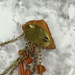 Vintage Art Deco Baltic Amber Collar Pin Brooch Dangle Beds Chain Gold Tone Photo 4