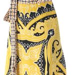 NWT Etro Silk Yellow & Black Pattern Knee Length Skirt w/ Tie Detail Size 6 Photo 4