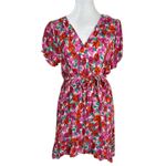 ZARA Pink and Red Floral Print Short Sleeve Mini Wrap Dress Size Large Photo 3