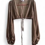 Princess Polly  Ayesha Long Sleeve Tie Waist Crop Top Size 6 Neutral Photo 2