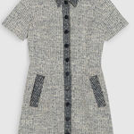 Claudie Pierlot Navy Tweed Short Sleeve Button Front Mini Dress 4 Preppy Blue Photo 0