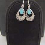 Handmade Teal Opal Crystal Dangle Earrings with Czs Photo 2