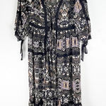 EASEL Black Floral Sheer Lace Inset Double Front Ties Kimono Cardigan Medium Photo 0