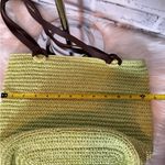 Talbots Green and Brown Woven straw Tote Bag with Leather Handles 10x13 Photo 8