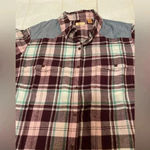 North Crest  Maroon Plaid Flannel Button-up Shirt Hi-Low Hem Front Pockets Size 1X Photo 3