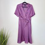 Tahari ASL 16W Purple Red Geo Print Midi Dress Wrap Tie Short Sleeve Career Photo 2