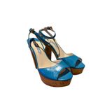 Prada  Teal Patent Leather Cork Heels Sz. 38 (US 7) Photo 2