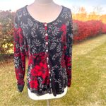 Venus  Red and Black Buttoned Long Sleeve Top Photo 2